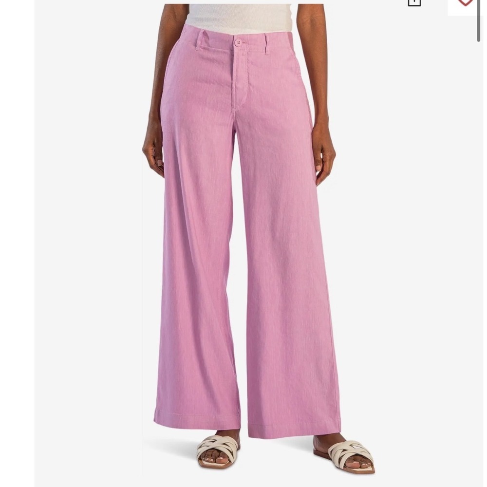 Kut from the Kloth Meg High Rise Wide Leg Linen Blend Pants orchid Pink Size 14